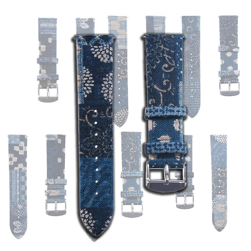 Cinturino per orologio giapponese Vintage Indigo BORO a sgancio rapido da 18, 20, 22 mm