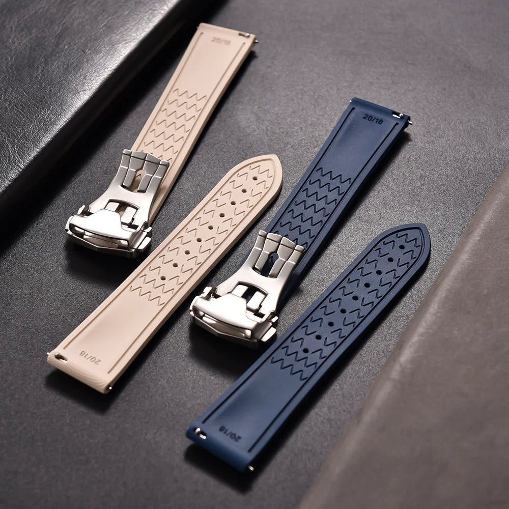 Premium Quality FKM Soft Rubber Watch Strap 20mm 21mm 22mm Sailcloth Texture Sport Band Quick Release Universal Watchband for DLug