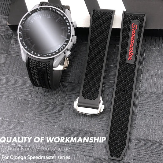 Cinturino per orologio in caucciù e silicone naturale di qualità, 20 mm 21 mm 19 mm 18 mm 22 mm, per orologio Omega Speedmaster, fibbia deployante Seamaster