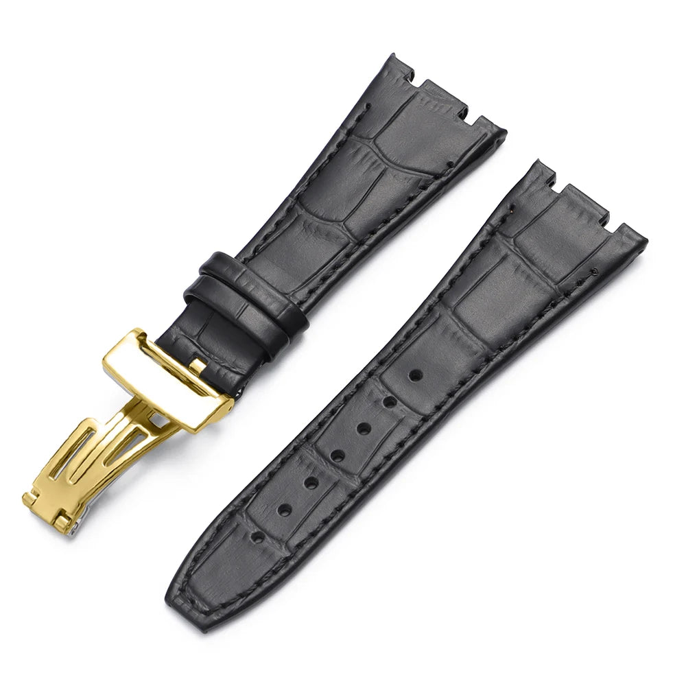 Soft Cowhide Leather Watch Strap for Audemars Piguet Royal Oak Offshore AP 15400 15703, Sweat Resistant, for Men and Women, Folding Buckle