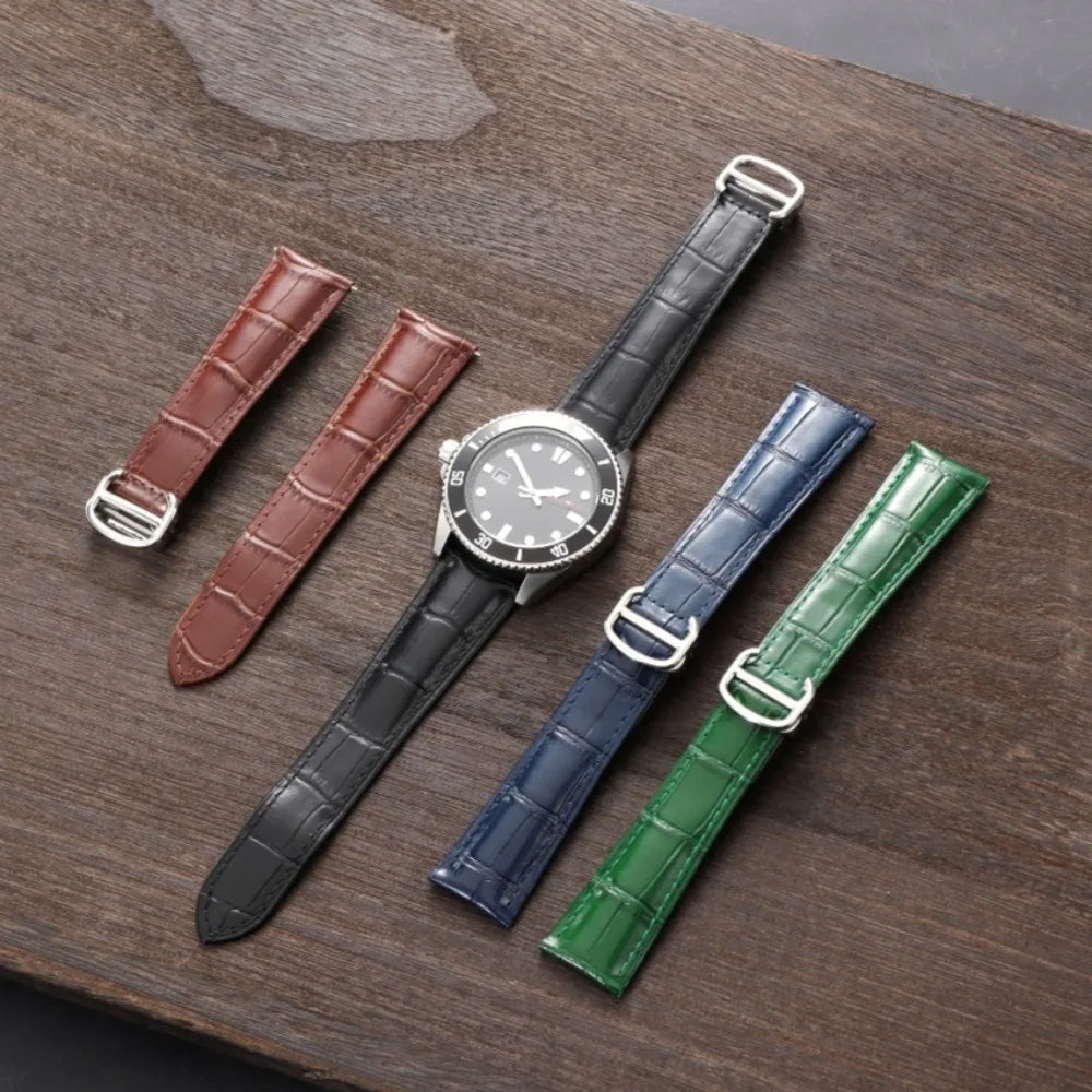 New Crocodile Pattern Watch Strap 18mm 20mm 22mm Genuine Leather Folding Buckle Watchband for Omega for Cartier Tank Solo