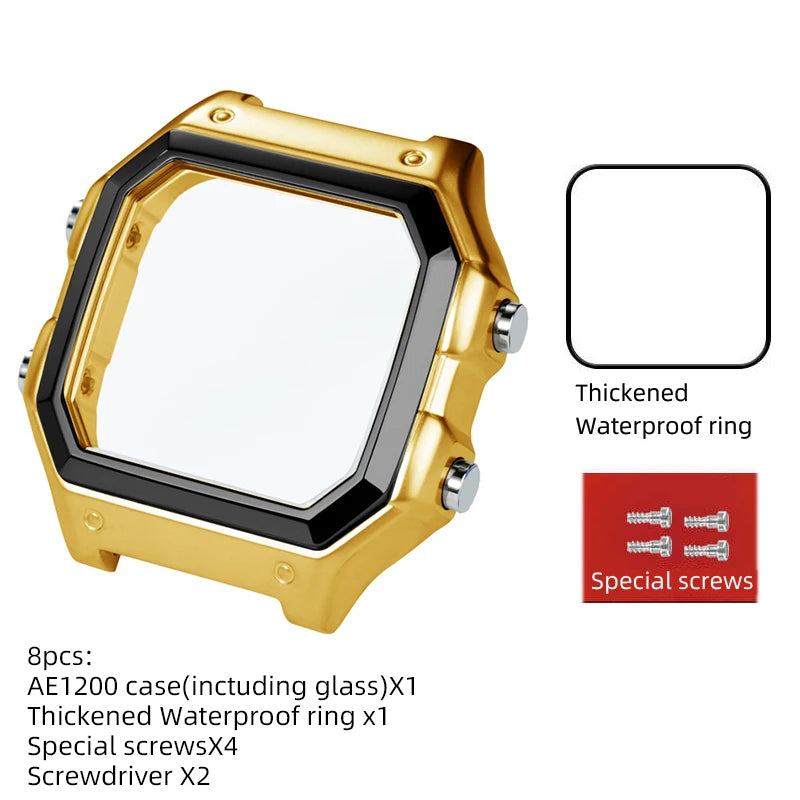 Stainless Steel Watch Case and Strap Modification Kit for Casio Royale Mod AE-1200 (3299) AE-1200WH AE-1300 WS-1600H (3556) WS-1600H