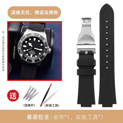 Per Tudor Pelagos tomahawk 25500 25600 91210N cinturino convesso in gomma silicone cinturino nero per uomo 22*12mm fibbia déployante