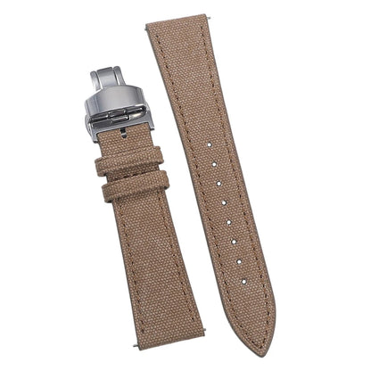 Bracelet de montre en toile haute densité 20 mm 22 mm, bracelet de montre rétro en cuir et tissu avec boucle papillon à dégagement rapide