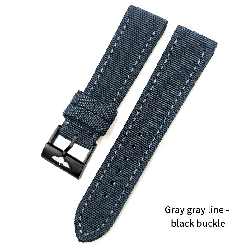 Nylon Canvas Watch Strap, 22mm, for Breitling HMGER Challenger, black, green, gray, yellow, high quality