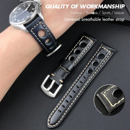 Bracelet de montre en cuir de veau 19mm 20mm 21mm 22mm pour IWC Pilot Breitling Tudor Omega Seiko SKX 5, bracelet de montre en cuir de vache véritable avec trous
