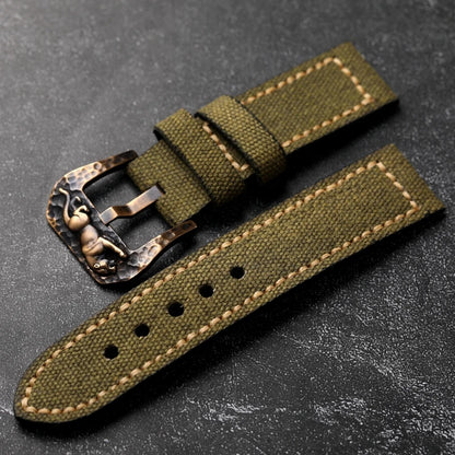 Bracelet de montre en toile bronze fait main pour homme, bracelet de style vintage, martelé, structuré, épais, noir, vert, 20mm, 22mm, 24mm, 26mm