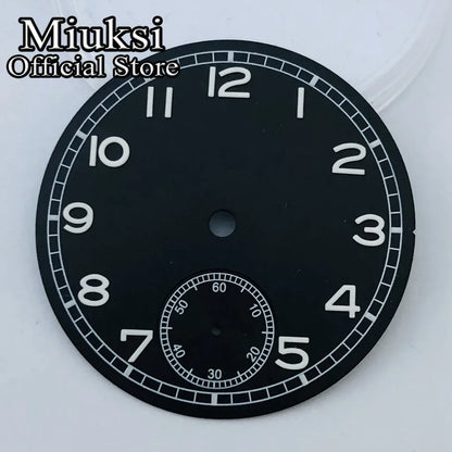 Miuksi 37mm Black White Blue Luminous Watch Dial Fit ETA 6498 ST3620 Series Movement