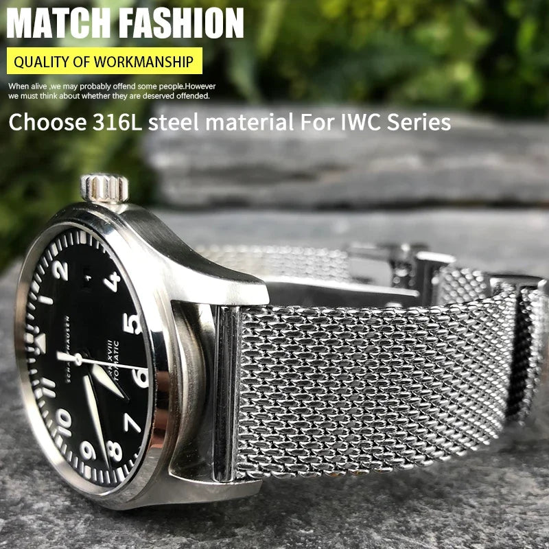 Bracelet de montre en acier inoxydable de haute qualité, 20mm 22mm, adapté à IWC Big Pilot Portfino Mark ⅩⅧ, bracelet de montre en argent massif
