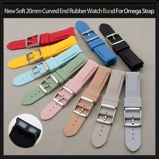 Nuovo cinturino in gomma morbida da 20 mm con estremità ricurve per Omega Strap Joint Moonswatch Constellation, bracciale sportivo impermeabile con fibbia ad ardiglione