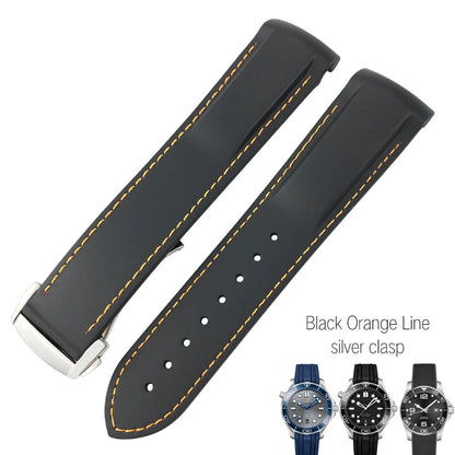 Bracelets de montre en caoutchouc de Silicone 18mm 19mm 20mm 21mm 22mm pour Omega couturier planète océan bracelet de montre de Sport Hydroconquest étanche
