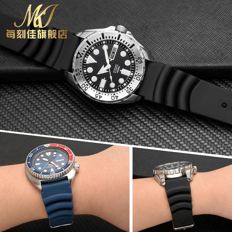 Cinturino per immersioni in silicone 22 mm 20 mm 24 mm per Seiko 5/SKX007/Turtle/Samurai – Cinturino per orologio impermeabile nero e blu con fibbia ad ardiglione