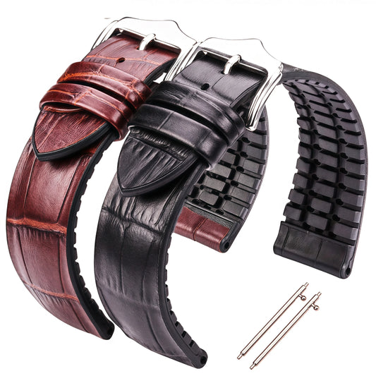 Cinturino per orologio in vera pelle per uomo e donna, in gomma e silicone, impermeabile e traspirante, fibbia, accessori per orologi 18 20 22mm