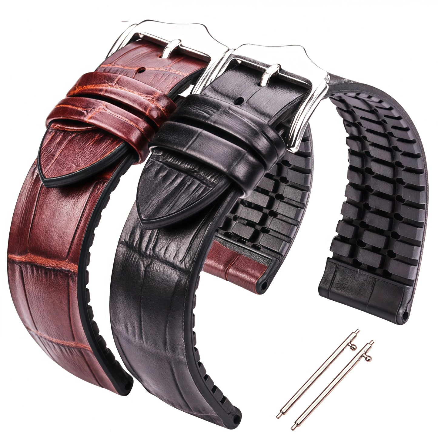 Bracelet de montre en cuir véritable pour hommes et femmes, en caoutchouc et Silicone, étanche et respirant, boucle, accessoires d'horloge 18 20 22mm