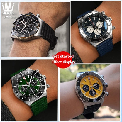 22mm 24mm FKM Viton Rubber Strap for Breitling Super Chronomat B01 44 Avenger, Waterproof Fluororubber Watch Band for Men