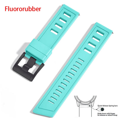 New heavy duty FKM watch strap 20mm 22mm quick release waterproof fluoro rubber watch band 5mm thick unisex suitable for dive sport watch