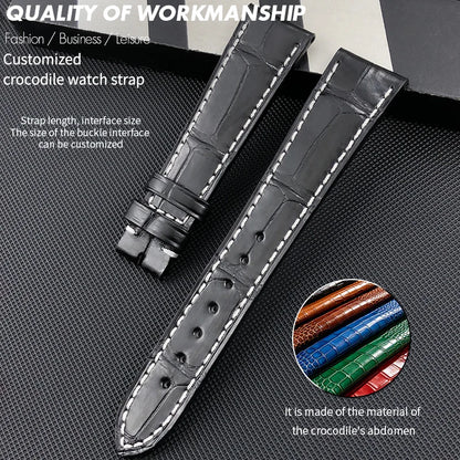 Premium Alligator Leather Strap for OMEGA De Ville, Handmade, Straight End Buckle, Hand-Stitched, Universal Version