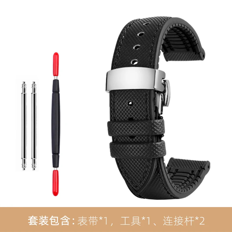 Bracelet de montre en Nylon et Silicone pour hommes, 20mm, 22mm, 24mm, étanche et respirant, en caoutchouc, accessoires