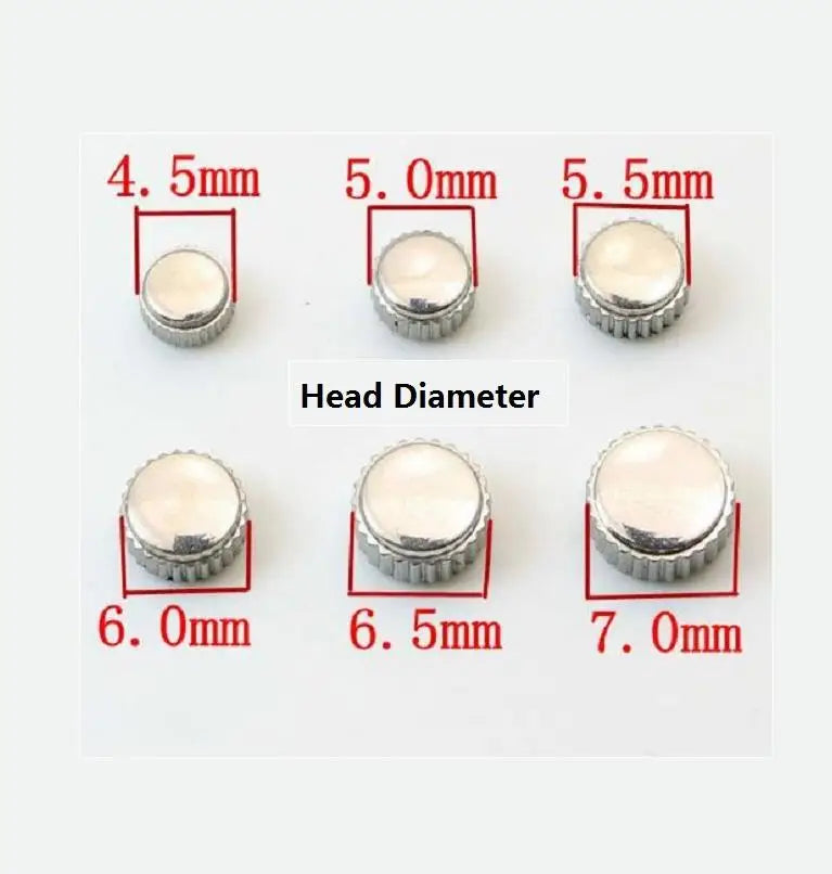 Waterproof silver-colored steel watch crown, head diameter 3.5mm to 7.0mm with 2.0mm hole W2317, 11 pieces/lot