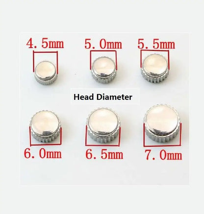 Waterproof silver-colored steel watch crown, head diameter 3.5mm to 7.0mm with 2.0mm hole W2317, 11 pieces/lot