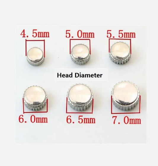 银色不锈钢防水手表表冠，表头直径3.5mm至7.0mm，孔径2.0mm W2317，11件/套