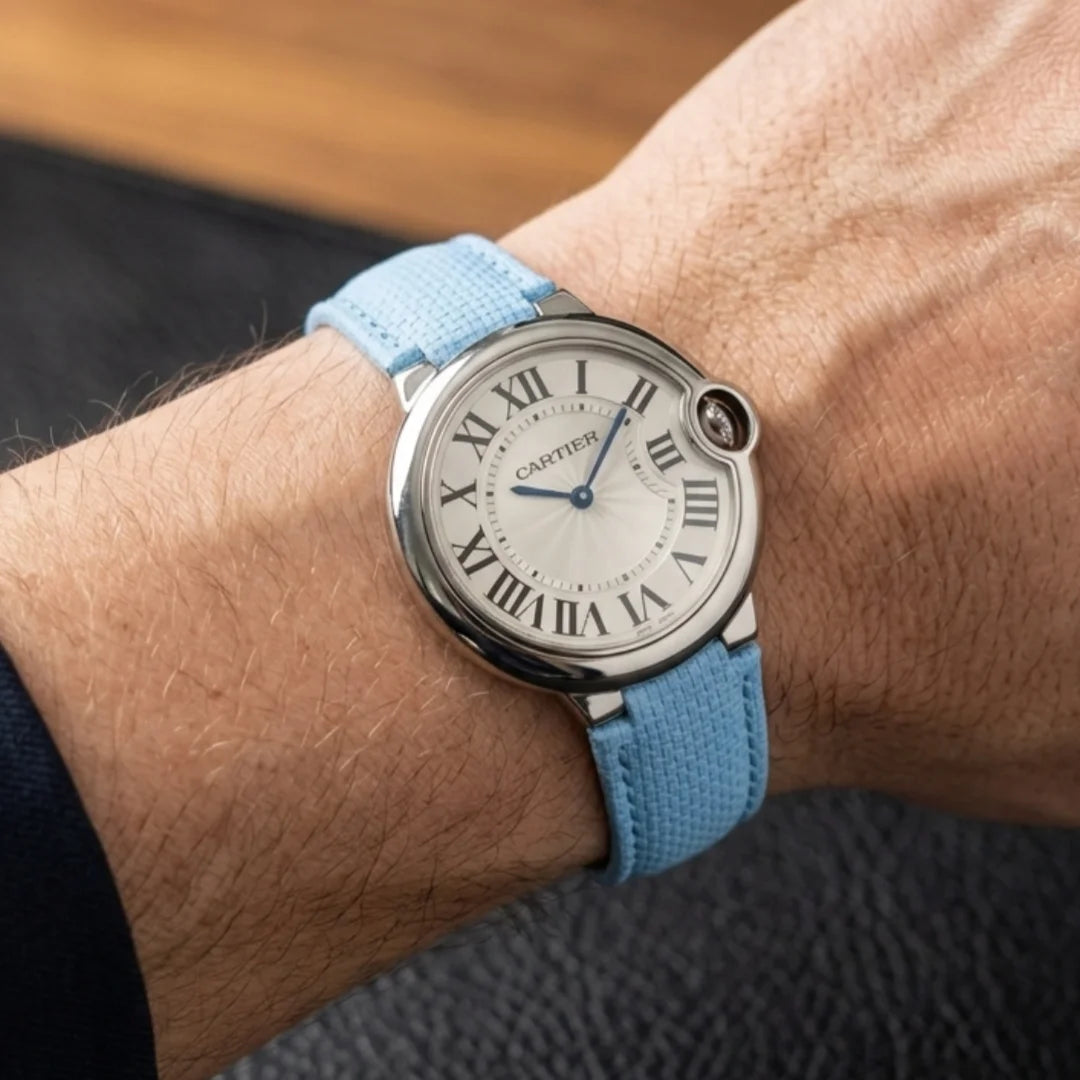 Cinturino in gomma FKM Sailcloth per Cartier Ballon Bleu 33 mm, cinturino in vera pelle di vacchetta morbida da 16 mm