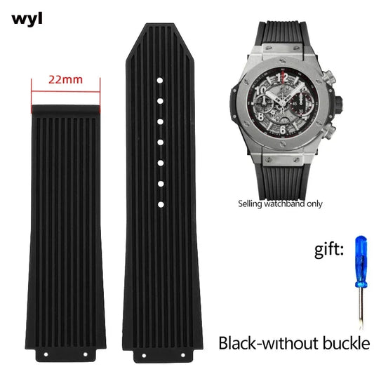Silicone Rubber Watch Strap for Hublot BIG BANG, Black and Blue, Men's, Waterproof and Sweat-Resistant, 26-19mm