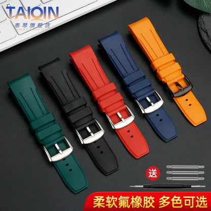 Bracelet de montre en caoutchouc FKM incurvé de haute qualité, 20 22mm, pour seiko rolex tudor Tissot, bracelet de montre pour hommes, fermoir papillon