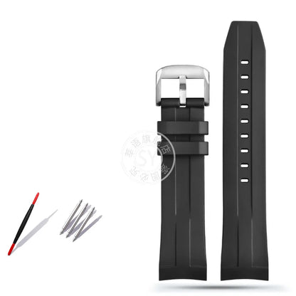 Rubber watch strap with curved interface, for Tissot 1853 Sports Starfish Seastar T series, 1853 120407 A T 120417 A 21mm 22mm strap