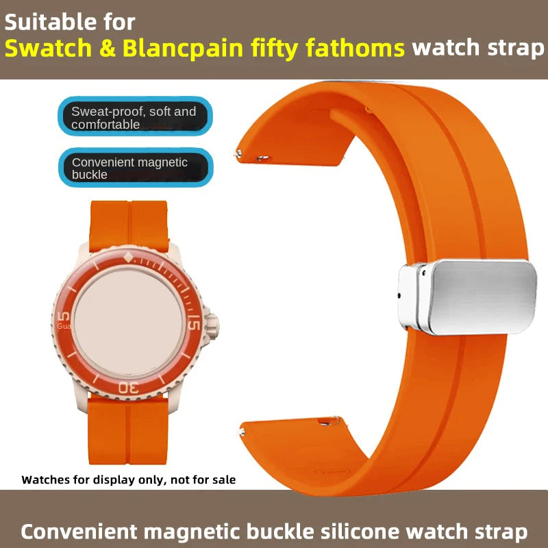 Cinturino in silicone morbido da uomo e donna, per Swatch, Blancpain Fifty Fathoms, Five Ocean, blu, arancione, verde, grigio, strumento, marca Co, 22mm