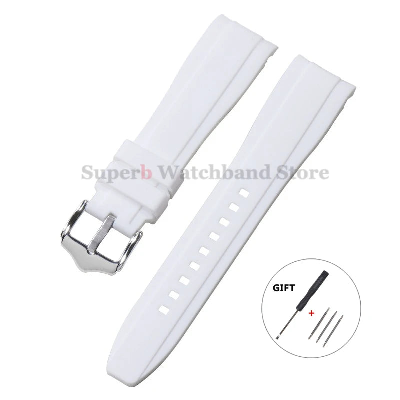 Bracelet de montre en Silicone à extrémité incurvée pour Rolex 20mm 22mm, Bracelet en caoutchouc de haute qualité pour Bracelet Omega, étanche