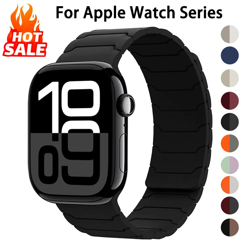 Magnetisches Armband für Apple Watch, 46 mm 44 mm 45 mm 40 mm 42 mm 41 mm, aus Silikon, Correa, Armband für IWatch Serie 11 10 SE 9 8 7 6 5 4 3