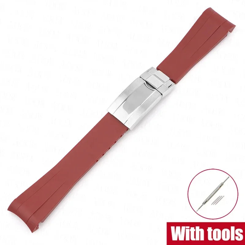 Curved Rubber Watch Strap for Omega x Swatch MoonSwatch, 20mm Folding Clasp for Men and Women, TPU Replacement Band for Rolex Submariner