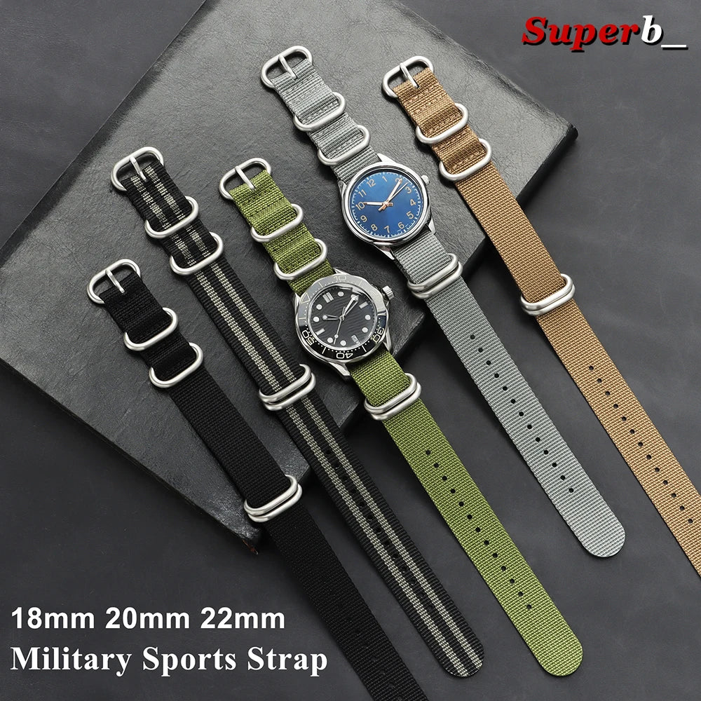 Casual Military Watch Strap, Made of High Quality Nylon, for Omega 18mm 20mm 22mm, for Seiko Army Sports, Replacement Strap