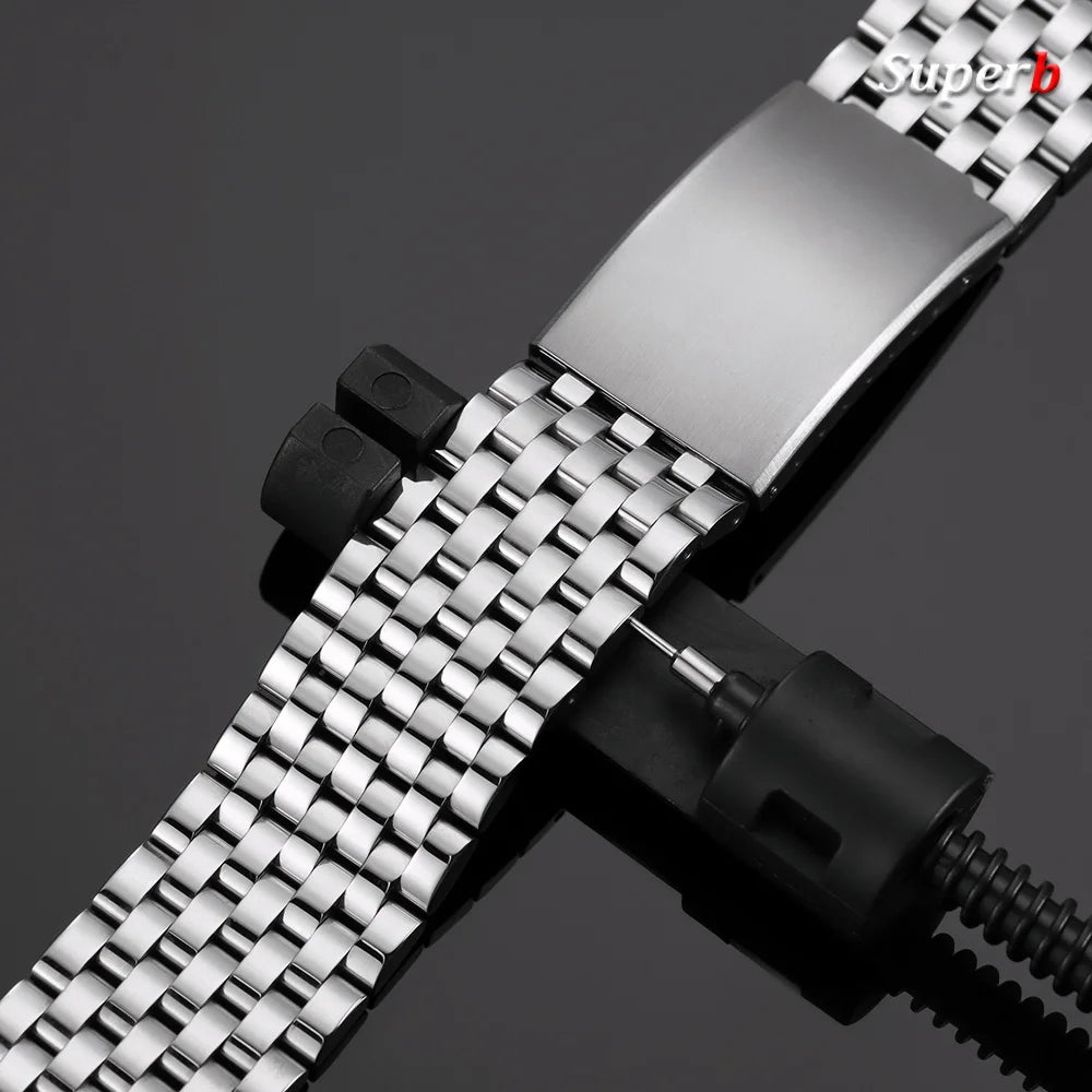 Bracelet de montre en acier inoxydable 20 mm 22 mm pour Omega pour Seiko, bracelet métallique à extrémités plates, bracelet de remplacement pour affaires, accessoires de montre