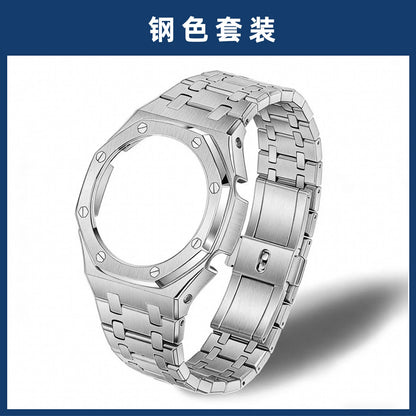 GM-2100 Metal Case Bracelet for Casio Oak Watch | Farmhouse Oak Mod Accessories | Replacement Bezel and Band Set (Silver/Black/Gold)