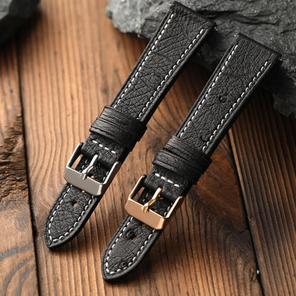 Cinturino in pelle di struzzo fatto a mano, 18 19 20 22 MM, morbido, ultra-sottile, blu, nero, marrone, stile retrò, adatto per orologi vintage