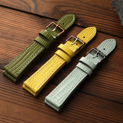 Lizard Grain Cowhide Leather Watch Strap, 18 19 20 22MM Premium Soft Leather Watch Band, Retro Blue-Green-Yellow Quick Release Strap for Men