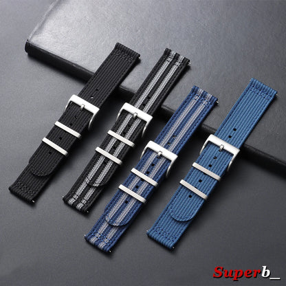 Bracelet en nylon côtelé 20 mm 22 mm pour Tudor pour Omega, bracelet de montre en toile tissée pour homme, noir, militaire, sport, à libération rapide