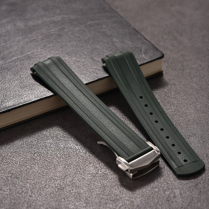 20mm New Flexible FKM Fluorinated Rubber Curved End for Omega Seamaster 300 Diving Strap Folding Buckle Replacement Watch Band