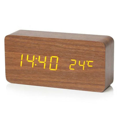 Réveil numérique en bois, réveil LED avec température, horloges de bureau pour bureau, horloge de chevet