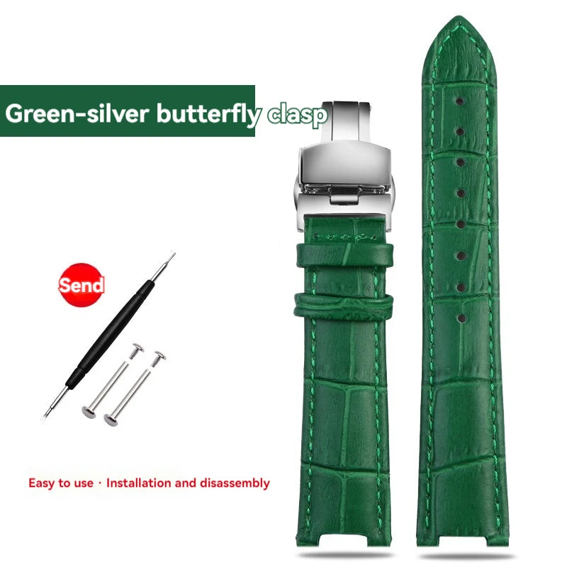 Green and brown calfskin leather watch strap, cowhide leather watch strap, Brosthree Eyed PARKER series, MK2277, 2425, 2290, 2281, 2280, MK6985, 6984, MK5354
