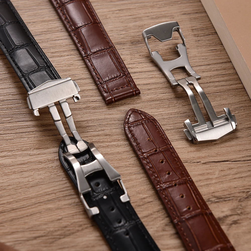 Bracelet en cuir d'origine pour montre Omega Speed Seamaster, 19mm, 20mm, 21mm, 22mm, fermoir déployant, bracelet en cuir à dégagement rapide en bambou pour hommes