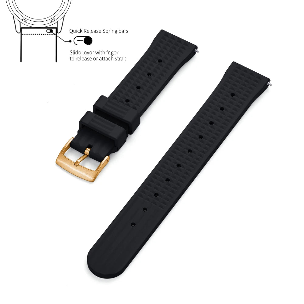 JUELONG – bracelets de montre en caoutchouc gaufré FKM, à dégagement rapide, étanche, Durable, en caoutchouc fluoré, 20mm 22mm, pour montre de plongée traditionnelle