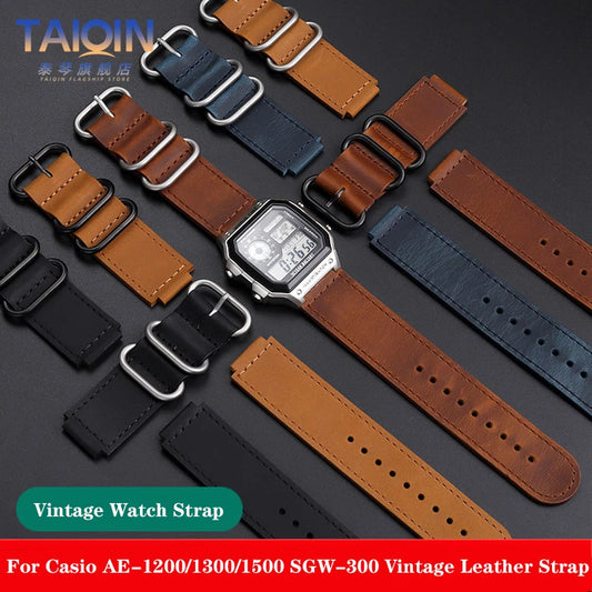 Bracelet de montre en cuir Vintage de haute qualité, pour Casio 3299 AE-1200 AE-1300 AE-1500 SGW-300/400 w218h, 18mm, marron noir