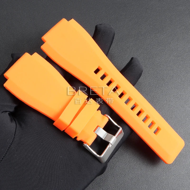 22mm 24mm Silicone Watch Strap for Bell Ross BR01 BR03 Convex Rubber Watch Band Replacement Straps Diving Bracelet for Outdoor Sports