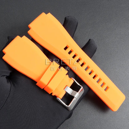 22mm 24mm Silicone Watch Strap for Bell Ross BR01 BR03 Convex Rubber Watch Band Replacement Straps Diving Bracelet for Outdoor Sports