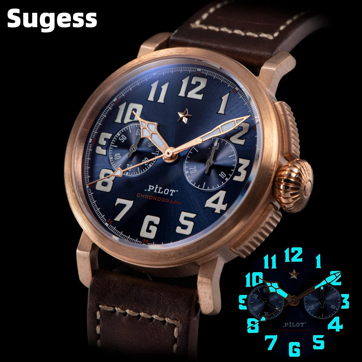 Orologio cronografo/automatico da uomo Sugess ST1901 in bronzo