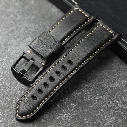 Handmade Leather Watch Strap Black 20 22 24 26MM Head Layer Cowhide Men's Mechanical Watch Band, Retro Style Black Strap