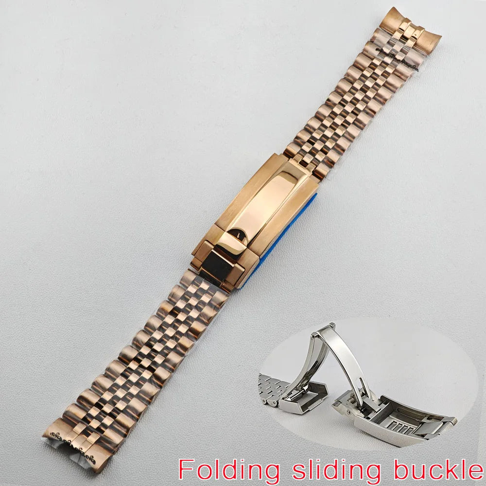 20mm Steel Bracelet - Silver/Black Men's Watch Accessory Replacement Strap, Suitable for GMT Case, with Sliding Folding Clasp